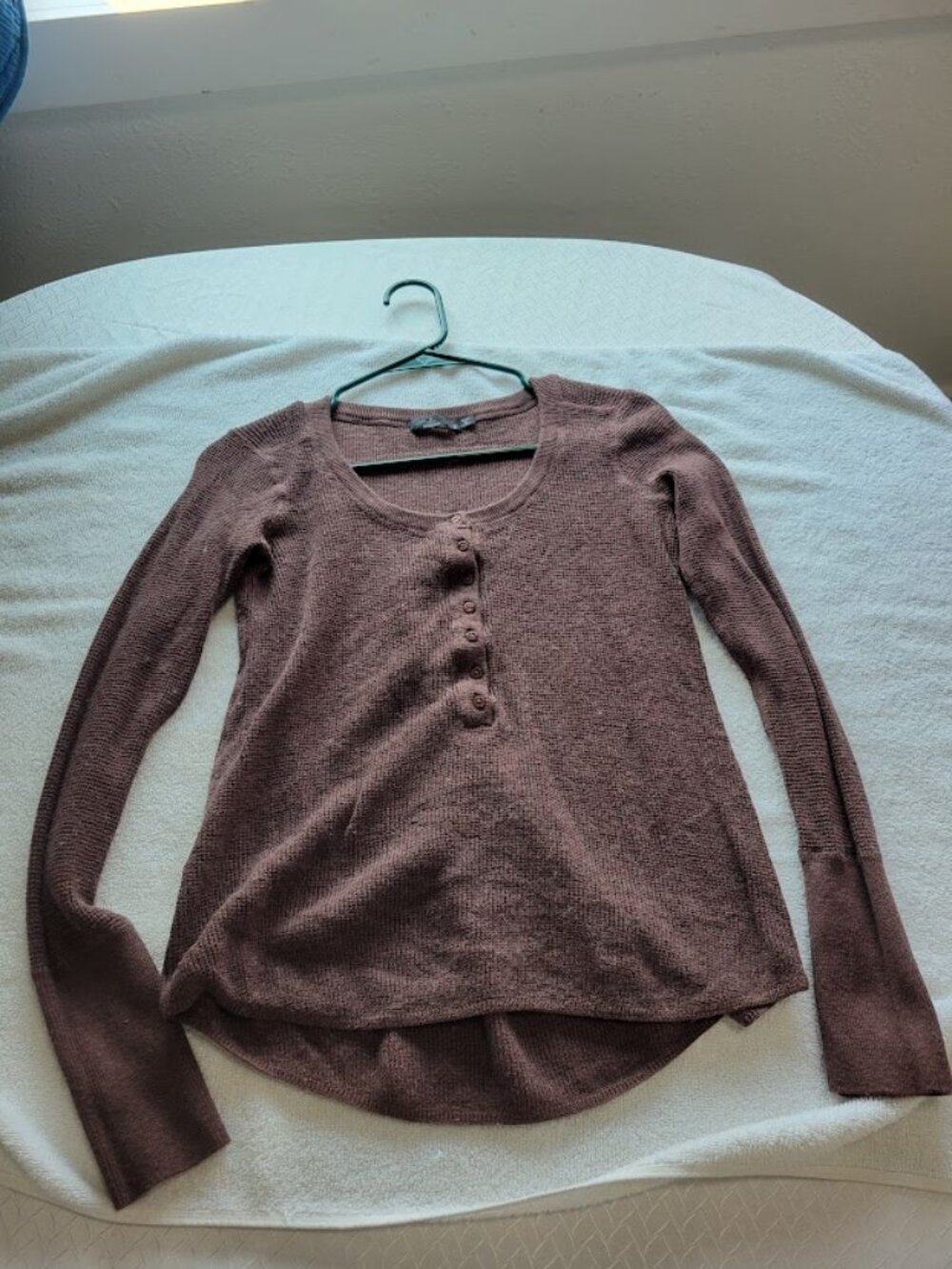 prAna Women's Waffle Knit Henley Long Sleeve Top Size Small Mauve